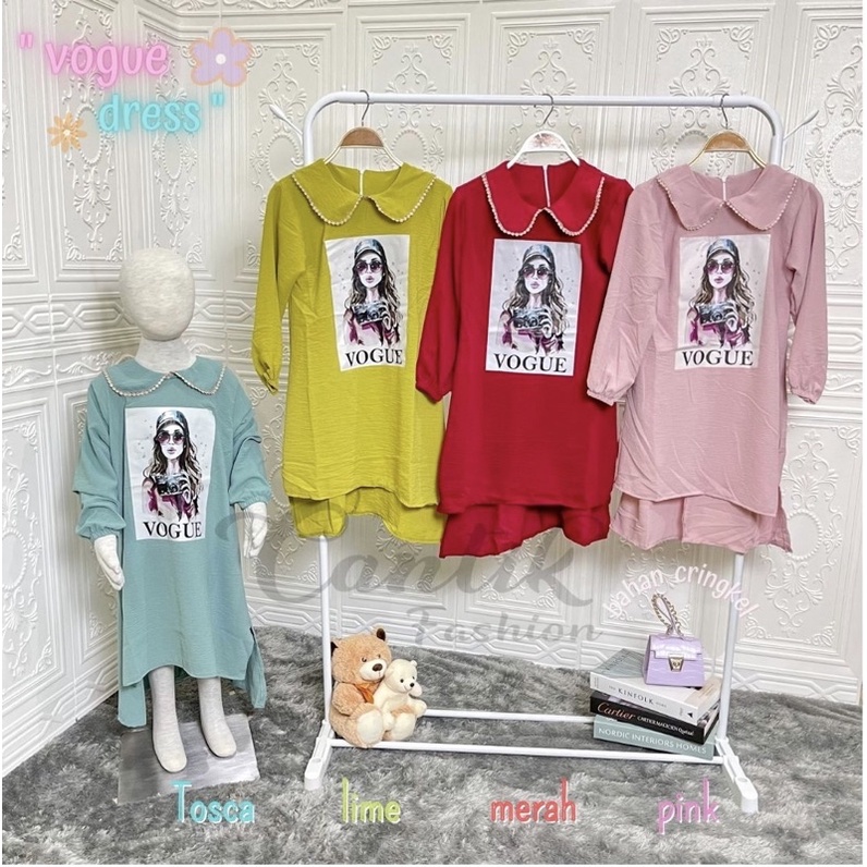 VOGUE DRESS MIDI ANAK PEREMPUAN PRINTING VIRAL SLEBEW USIA 8-15 TAHUN