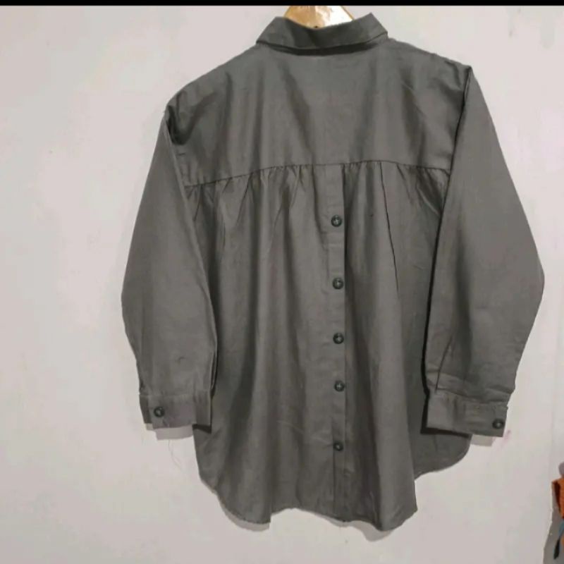 Kemeja Crop Linen Crinkcle Oversize Atasan Basic Shirt Korean Style Lengan panjang Blouse Kancing Depan Belakang