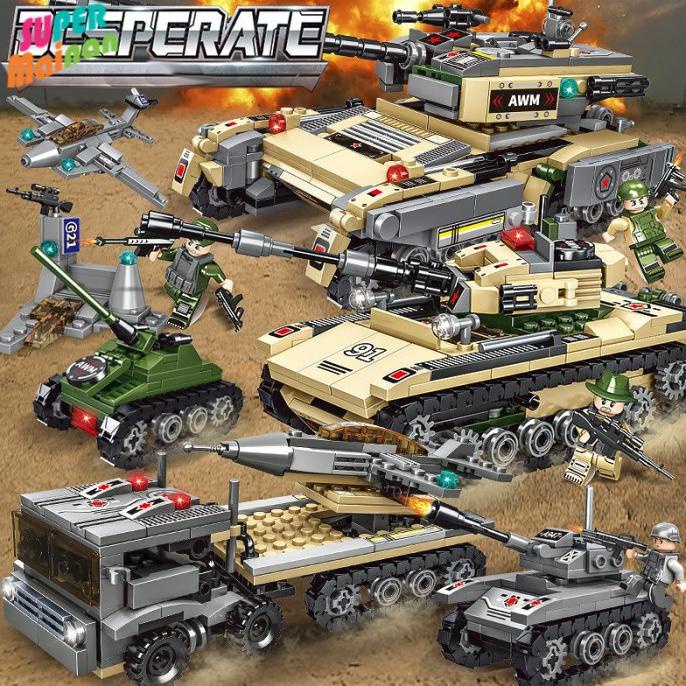 +%+%+%] Mainan Lego Anak Laki Laki 1000Pcs Tentara WW2 Tank Mainan Edukasi