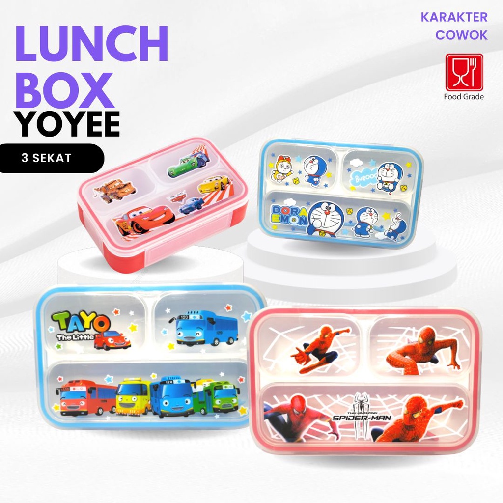 DICON BARU!! TEMPAT MAKAN BEKAL KARAKTER SEKOLAH ANTI TUMPAH LUNCH BOX ANAK YOYEE (GRATIS BUBBLE)