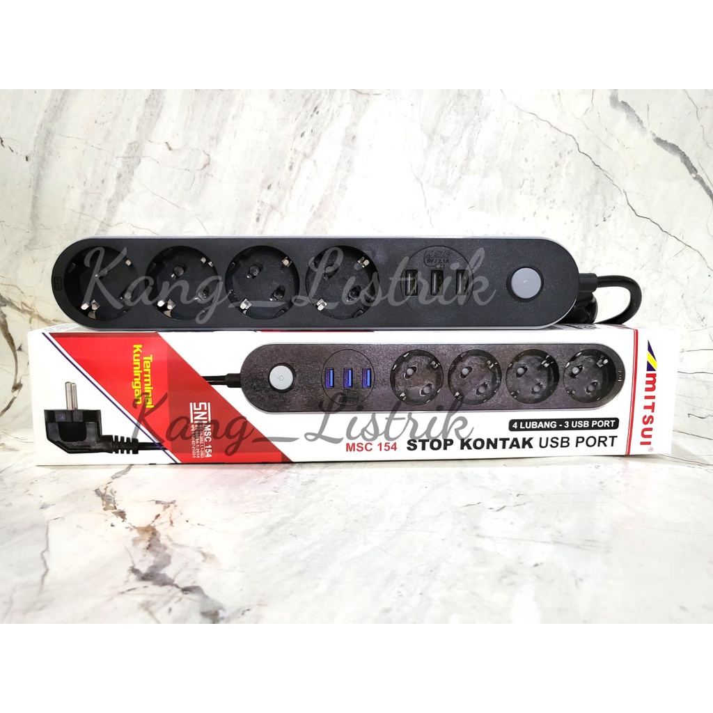 Stop Kontak Mitsui 4 Lubang + 3 USB Port MSC154