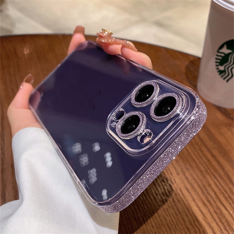 Case Pelindung Lensa Kamera Bahan Kaca Warna Ungu Bening Untuk iphone 14 pro max 14 plus 13 12 pro max