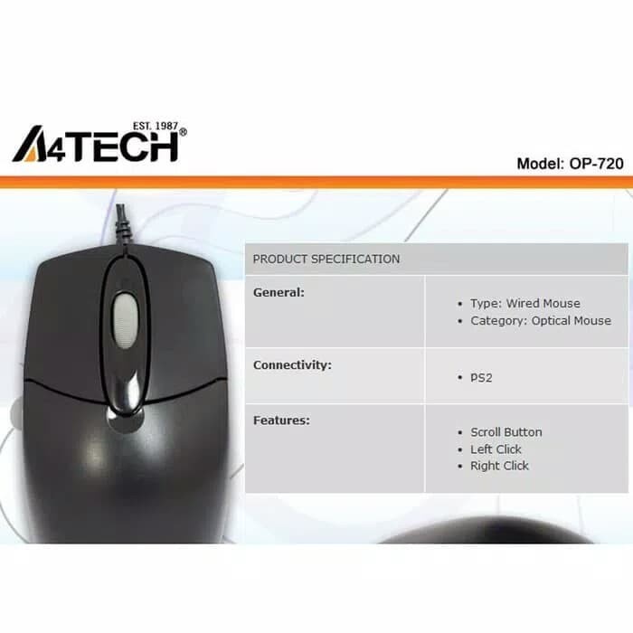 Mouse A4tech Ps2 Op-720 / Mouse A4tech OP720 / Mouse Colokan Bulat Buat Komputer Lama