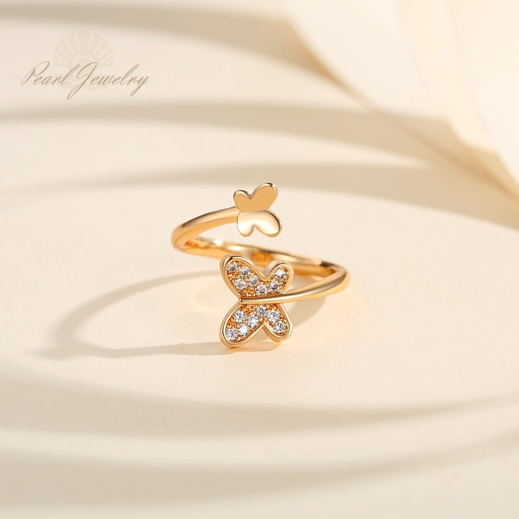 Y688 [COD✔] Cincin Kupu-Kupu Wanita Bahan Titanium Steel Hias Kristal Adjustable Untuk Pernikahan