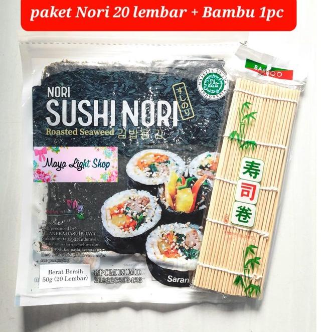 

Original Paket sushi nori 20s + bambu penggulung halal kimbap bento rumput laut murah sushimat 