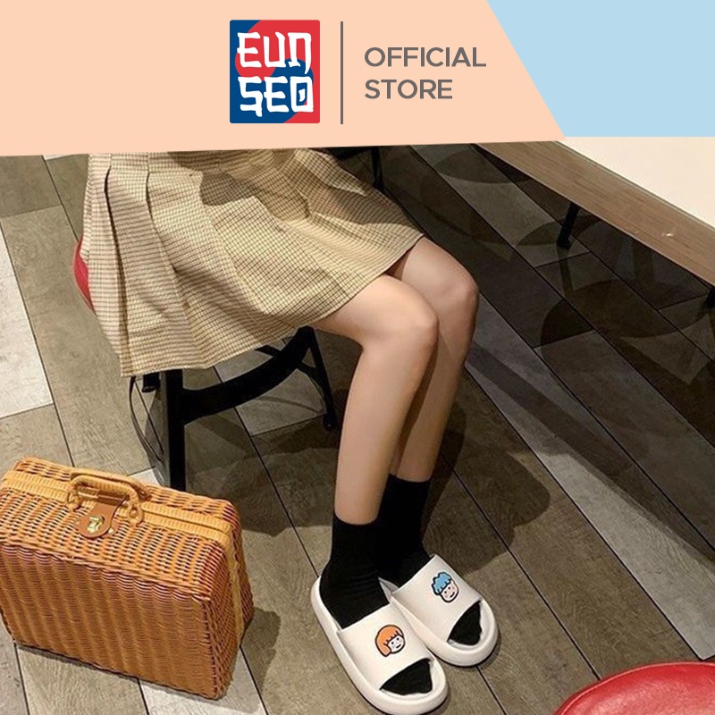 EUNSEO Sandal Wanita Slippers Empuk Motif Girl and Boy Face Korea