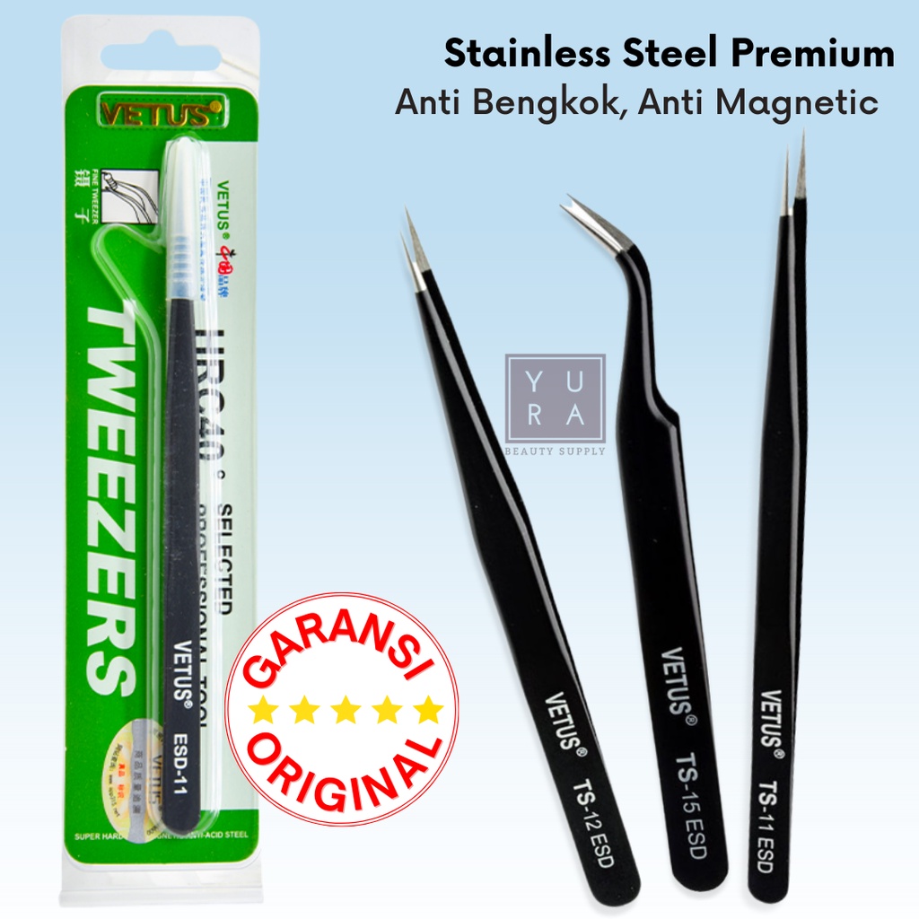 Tweezer vetus Hitam / Pinset BLACK For Eyelash Extention ORIGINAL lurus dan bengkok