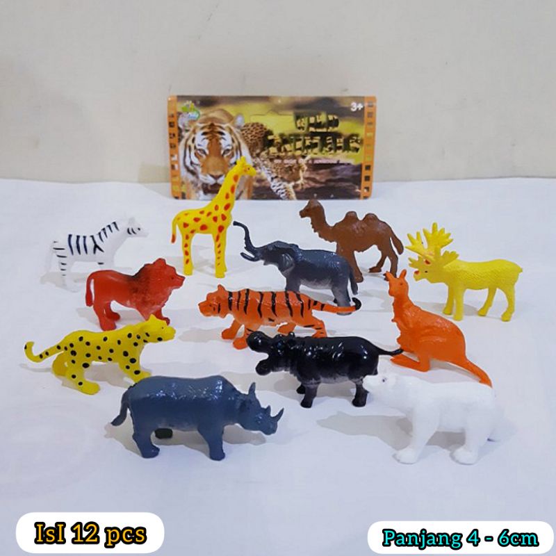 Mainan Set Hewan Liar Edukasi Wild Animal 3D Karet Isi 12 pcs - Set Koleksi Figure Boneka Binatang B