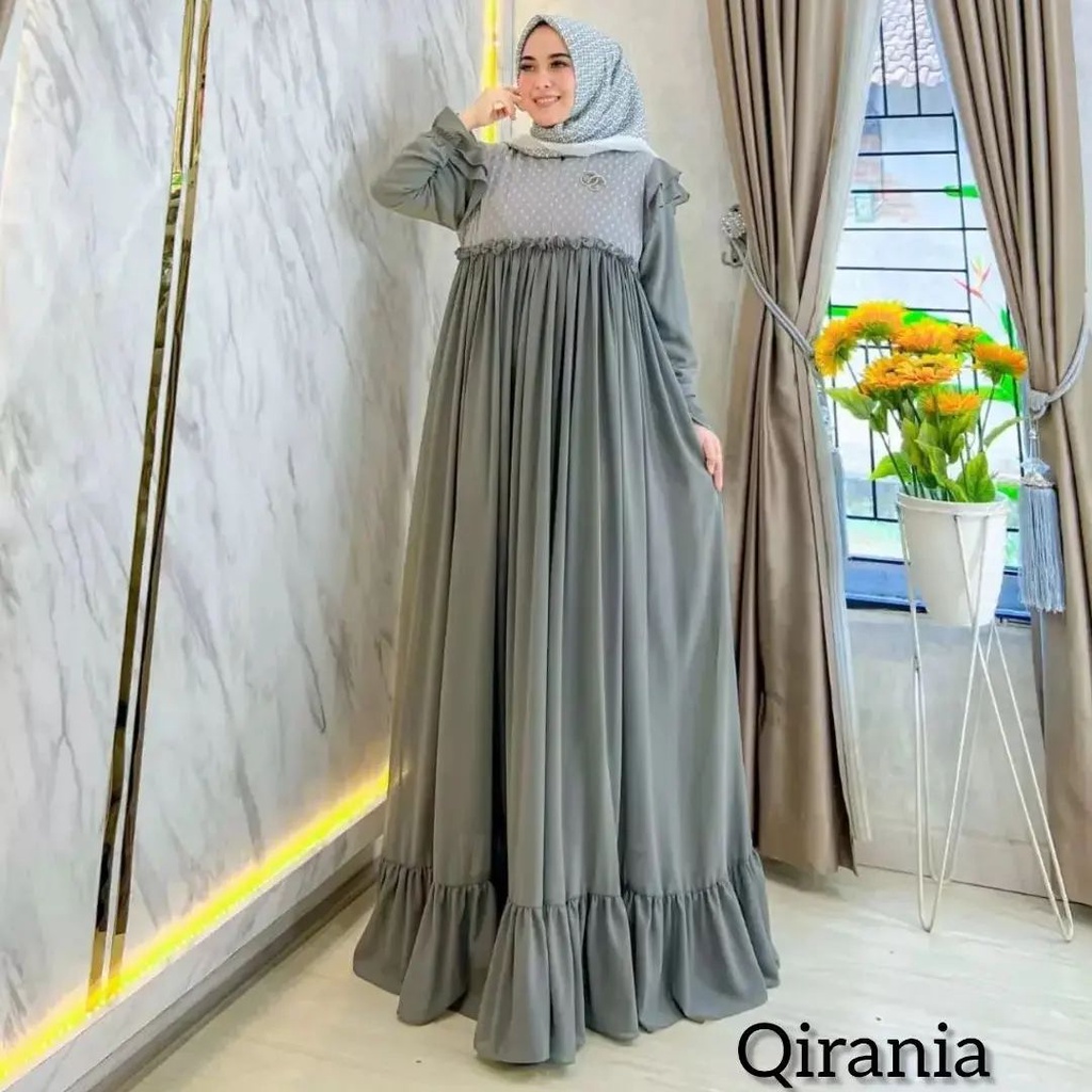 Qirania Maxi Gamis Pesta Terbaru Gaun Muslimah Kekinian Dress Muslim Bahan Ceruty Mix Brokat Tile Do
