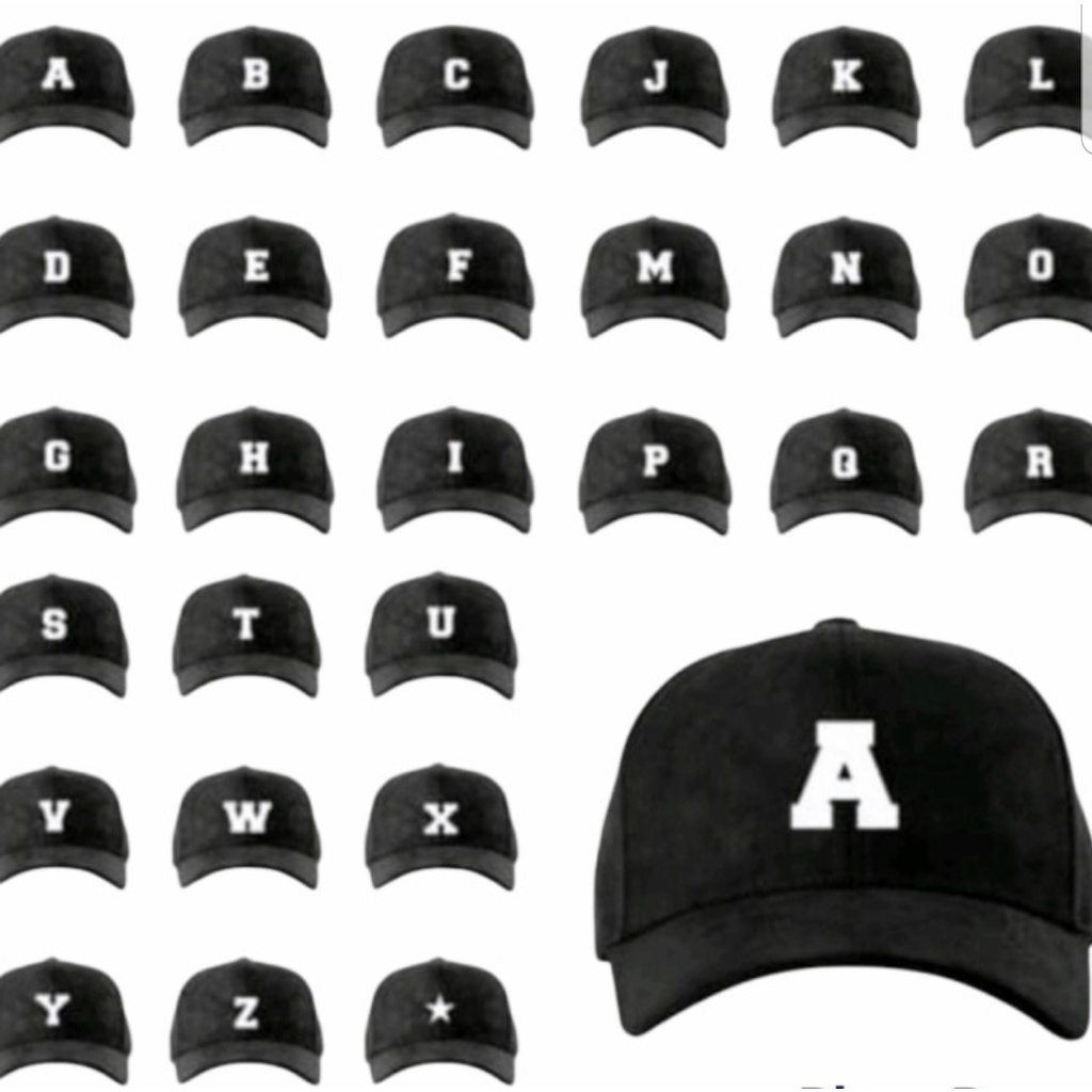 Topi Baseball cap bahan DENIM Abjad Huruf Teks Alphabet A B C D E F G H I J K L M N O P Q R S T U V 