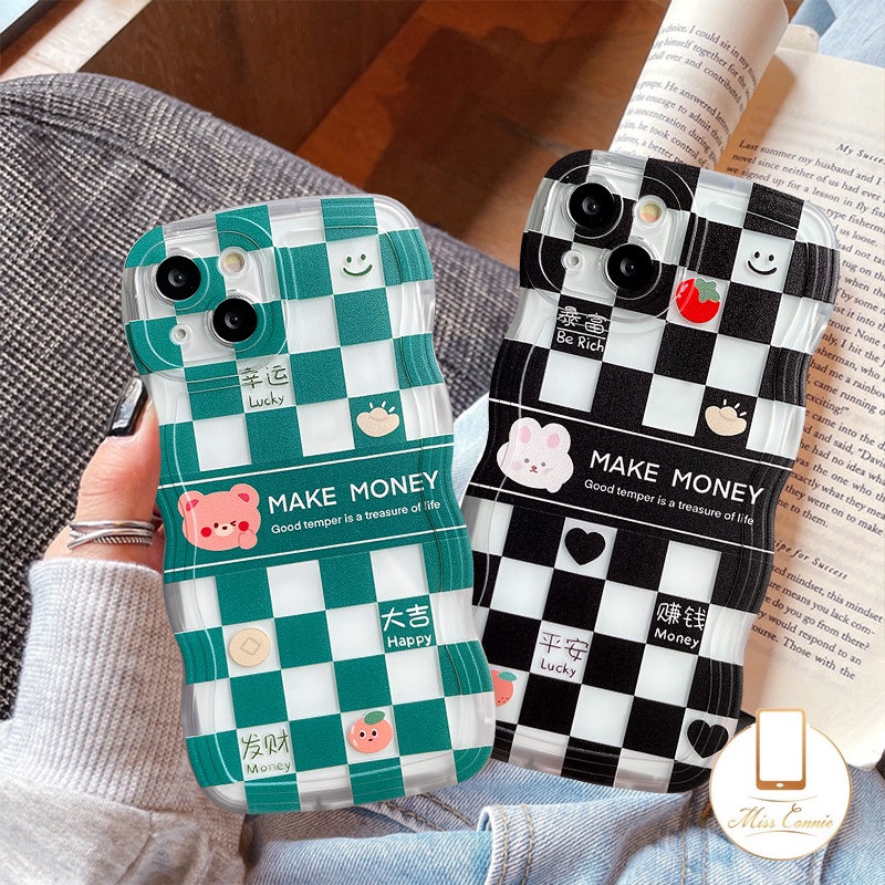 Casing Tepi Bergelombang Redmi 12C 9T 10 9 9A 10A A1 A1+9C NFC Redmi Note9 8 Note 11 Pro+10 Note 10s 11s Note 10 Pro Max Plus Simple Couples Checkerboard Bear Rabbit Soft Tpu Back Cover