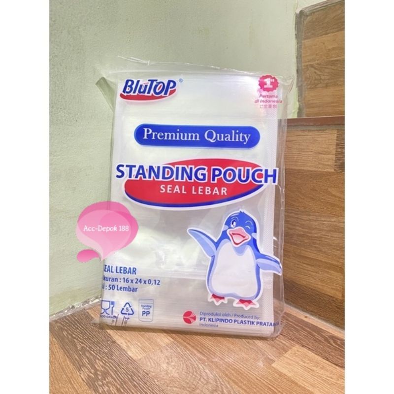 Standing Pouch BLUTOP 16x24 Cm Double Seal / Plastik Klip Berdiri / Zipper Lock Isi 50 Lembar