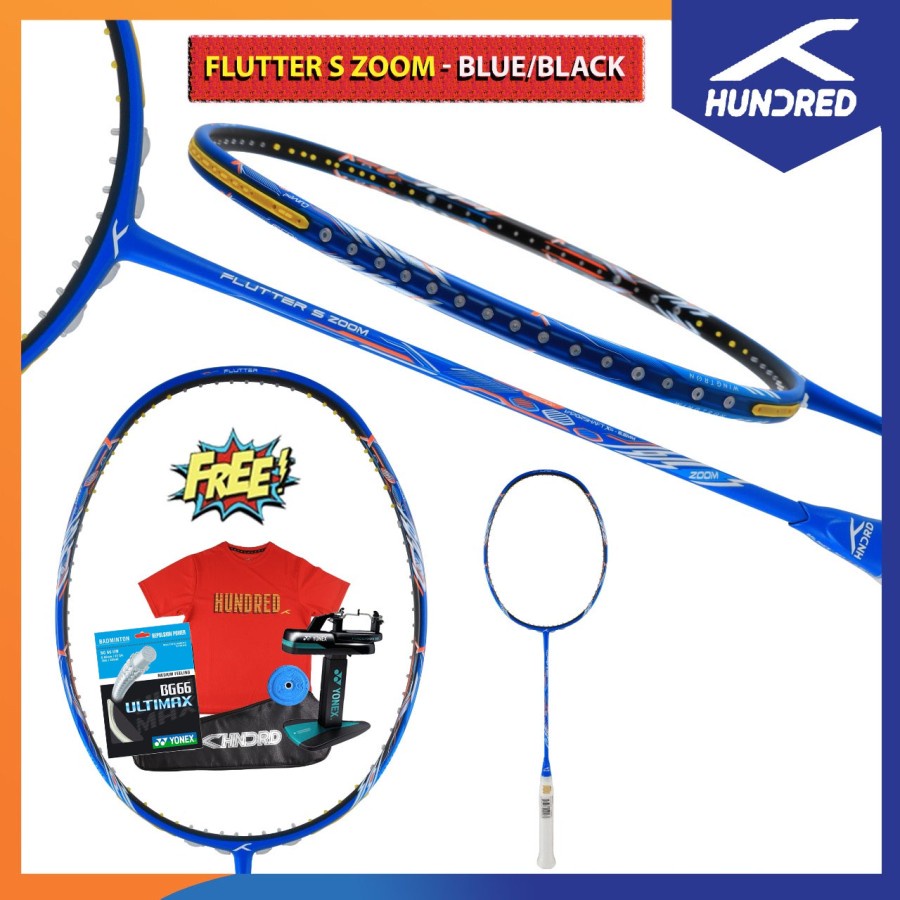 HUNDRED Raket Flutter S Zoom Raket Badminton Original