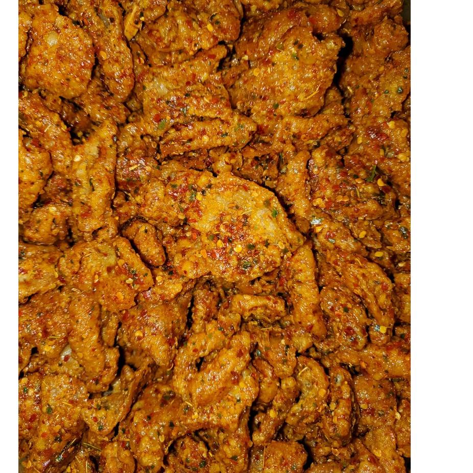 

Super Promo--300gr - KULIT AYAM CRISPY PEDAS DAUN JERUK - KERIPIK KULIT AYAM