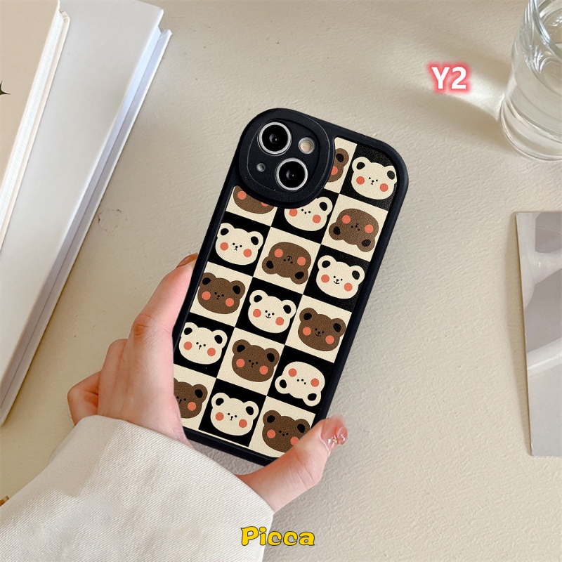 Trendy Lattice Case Realme C53 10 C55 10 Pro Plus C31 C35 C30 C21Y C12 C25Y C15 C2 C25s C20 C17 C21 C11 C20A GT C3 6i 5i 6 8Pro 5s 9i 7i 5 6s 8 8i Kartun Lucu Soft Cover Beruang