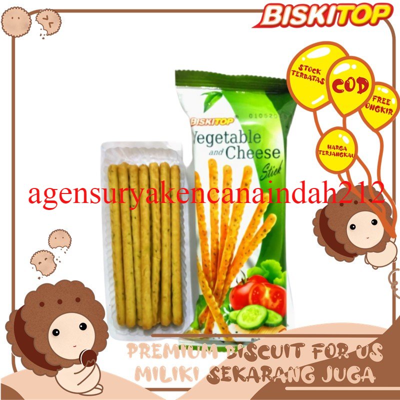 

BISKITOP - VEGETABLE STICK 50g Biskuit Anak Dewasa Enak Renyah Biscuit Stik Rasa Sayuran Keju