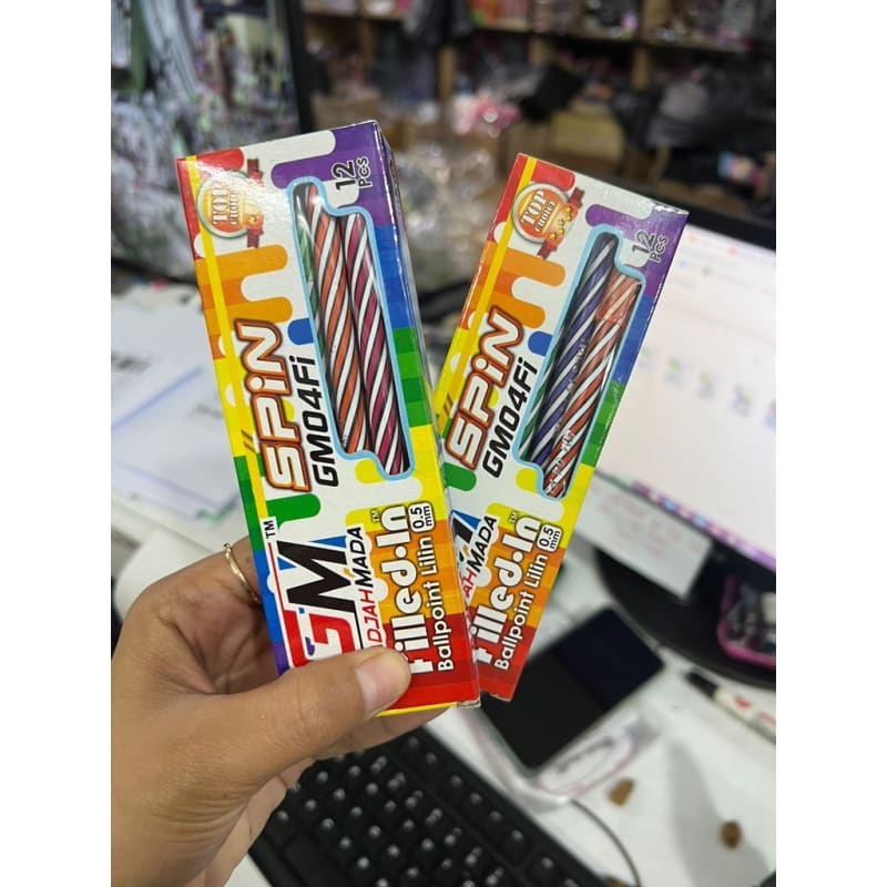 

Pulpen Hitam Ulir Warna Warni Kingsman/GM Spin isi 12 pcs Ballpoint tinta black pen murah ulir