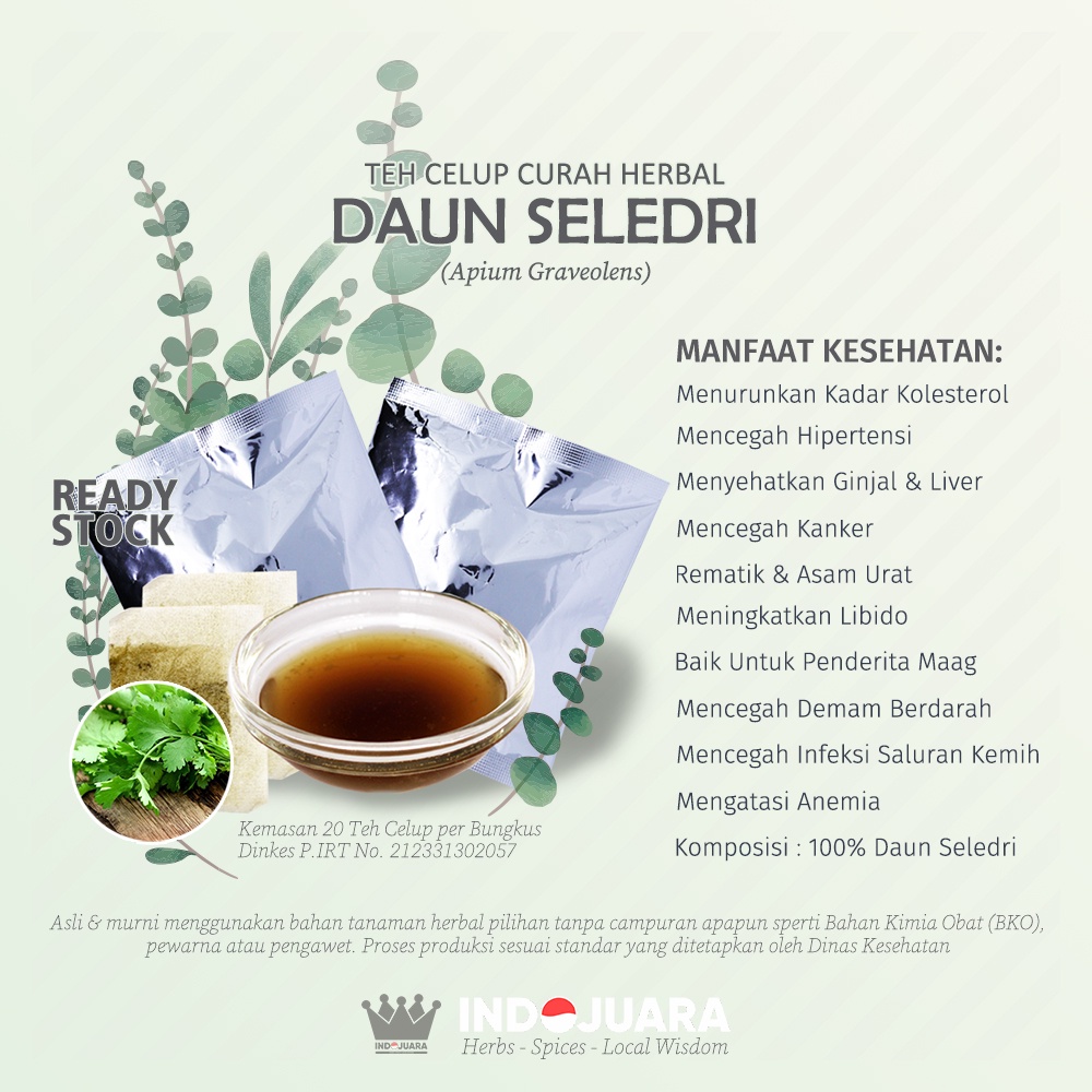 

DAUN SELEDRI Teh Celup Curah Herbal 10 bks Hipertensi Asam Urat Libido