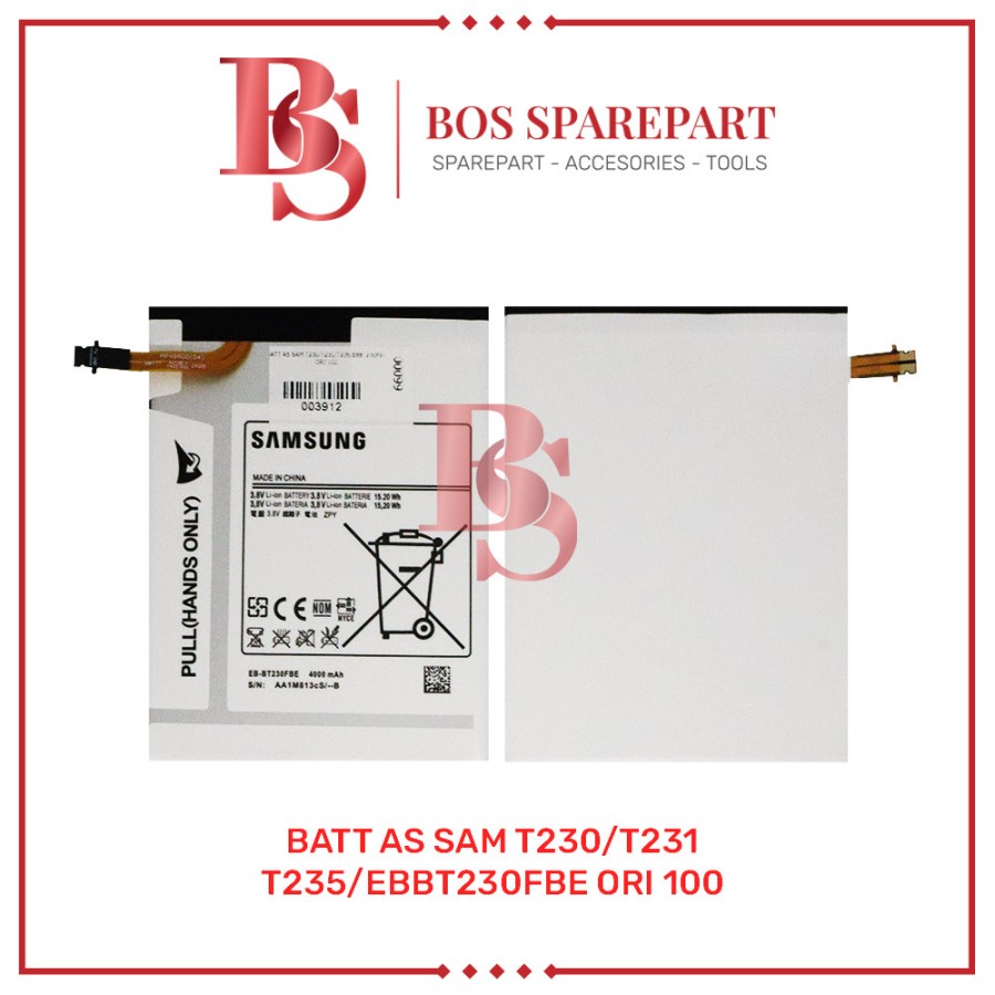 BATTERY AS SAMSUNG T230 / T231 / T235 / EBBT230FBE ORI 100 / BATERAI / BATRE