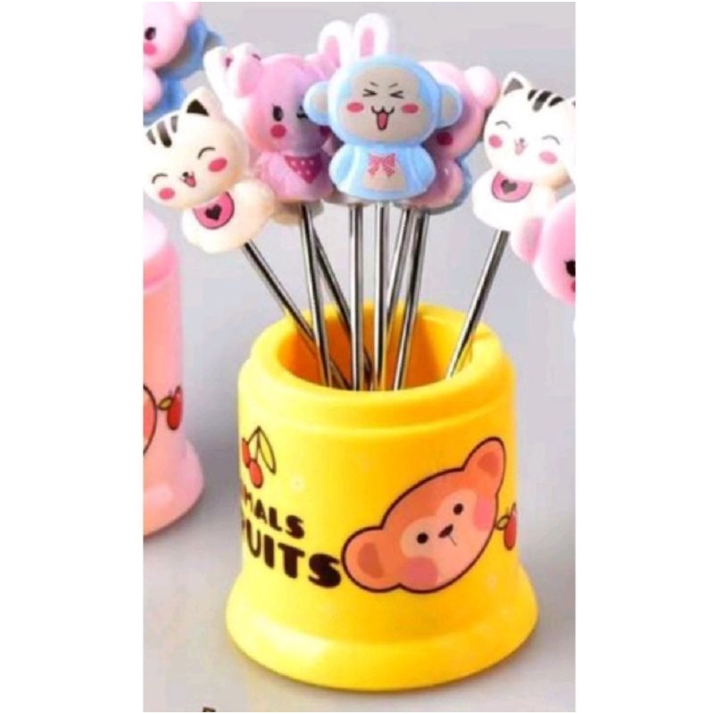 Garpu buah set karakter animal bahan stainless