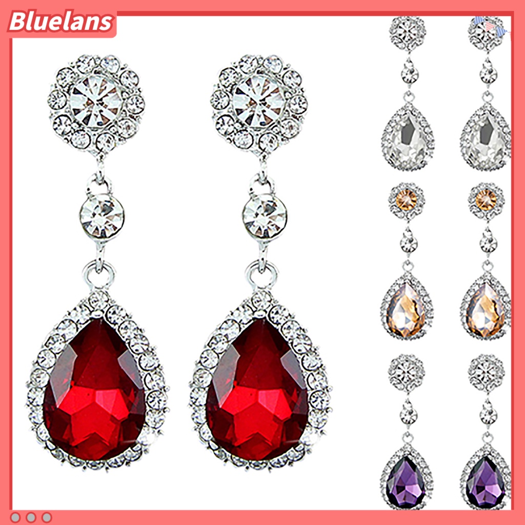 Bluelans Women Luxury Water Drop Chandelier Earrings Rhinestone Ear Drops Jewelry