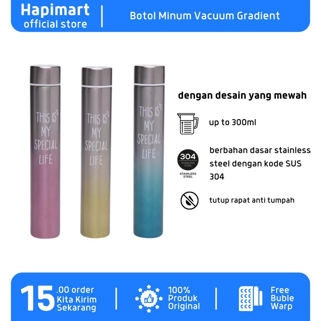 Botol Minum Vacuum Gradient Stainless Steel Tahan Panas Dingin 300ml