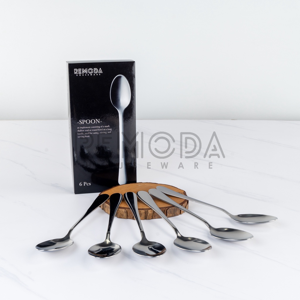 [Remoda]   Remoda Sendok Makan / Spoon/ Tableware Stainless steel Tebal Motif Polos 6 pcs (Inner Box)