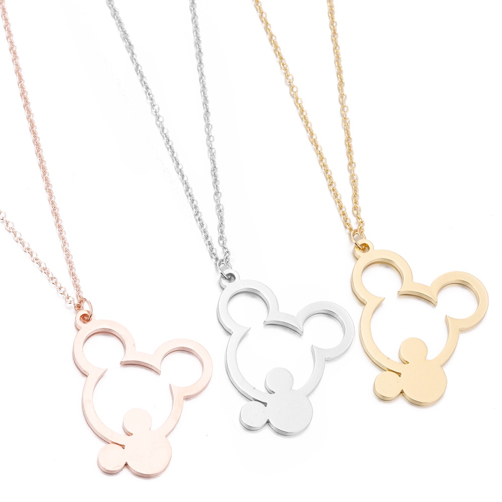 Kalung Rantai Bahan Stainless Steel Desain Mickey Mouse Hollow out Gaya Eropa Amerika