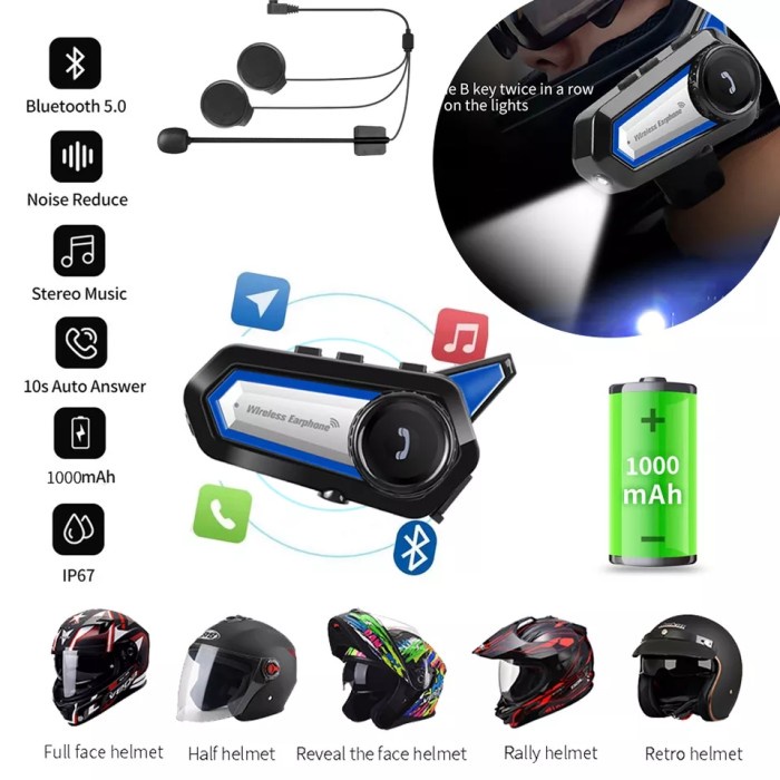 Bt31 Headset Bluetooth Helm Motor Earphone Nirkabel Tahan Air Mikrofon