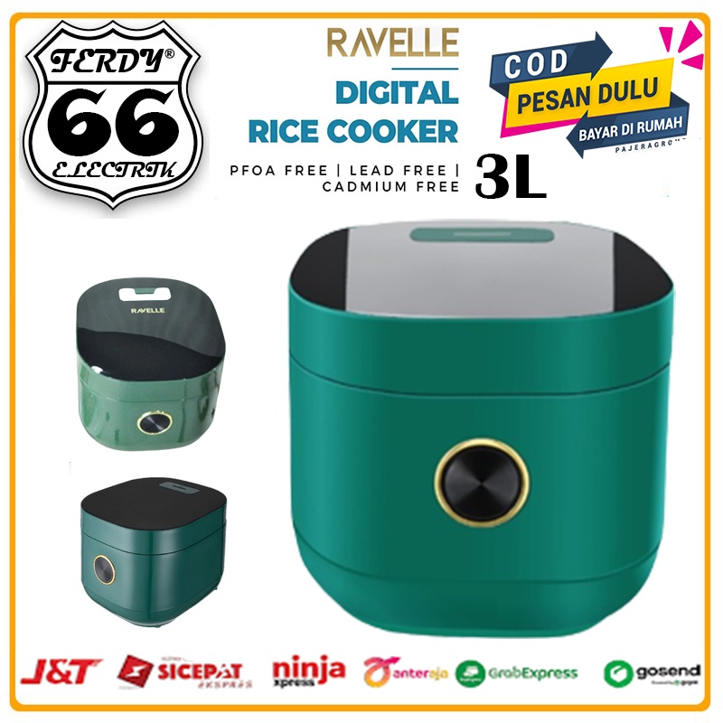 RAVELLE Rice Cooker Digital Low Carbo 3 L - JADE GREEN