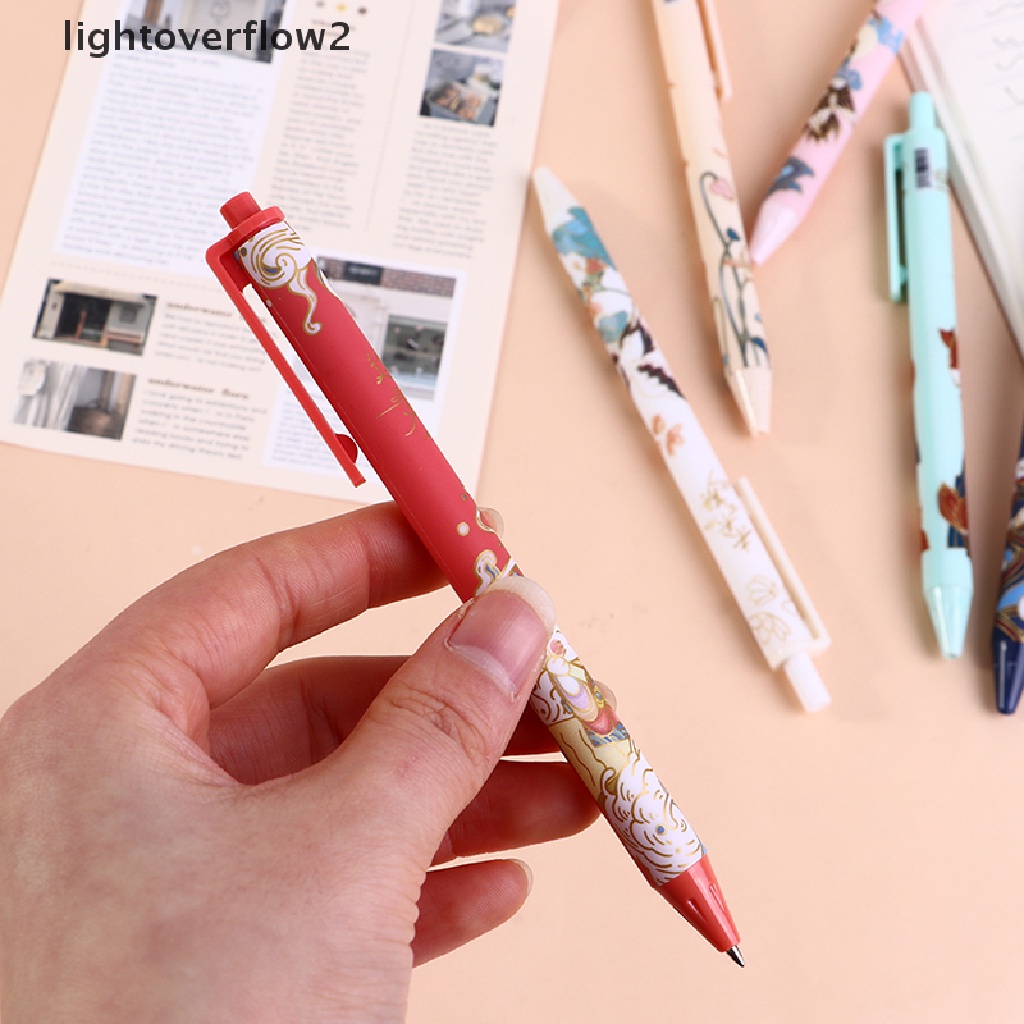 (lightoverflow2) 6pcs / Set Pulpen Tinta Gel Hitam Retractable Gaya Cina