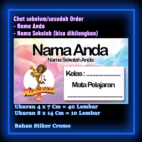 

Stiker Label Buku Madagaskar Madagascar penguin Lucu Karakter Lucu Custom Lebel Nama cromo murah 20 Varian berbeda Sticker Pelajaran Mapel buku anak sekolah Vol 4