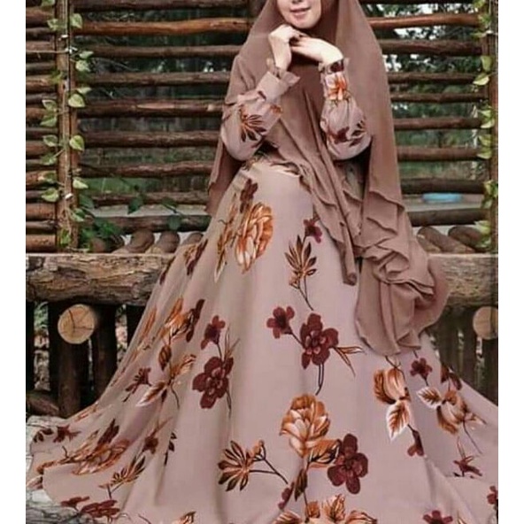 gamis syarii monalisa premium  set khimar  ceruty bebydoll 2 layer