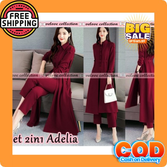 Belle Set / One Set Atasan + Celana Kekinian / Baju Set Wanita Matt Combed 20S Mix Sablon / Ootd Wan