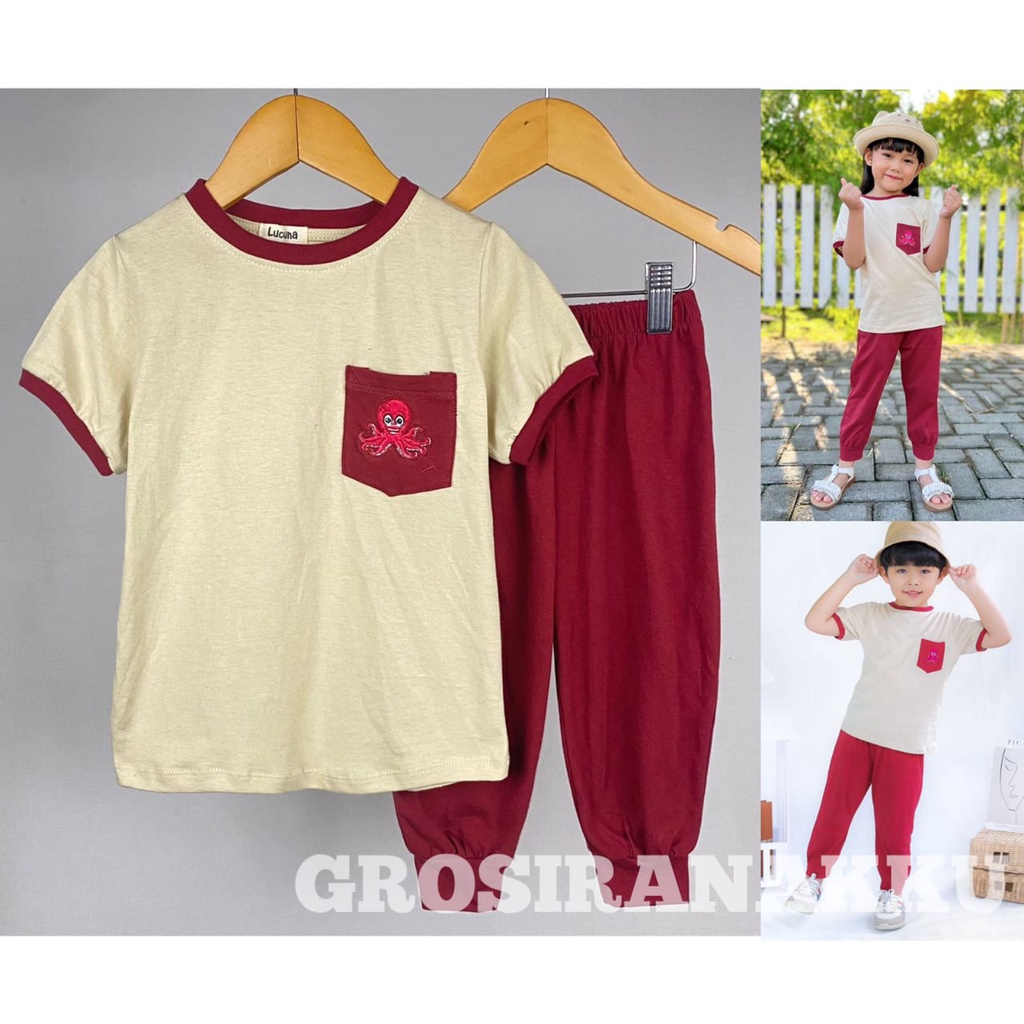 Setelan Anak Unisex Embun Lucuna Warna Maroon Size 1-5 Th