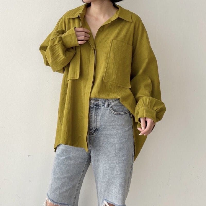 Niki Shirt / Kemeja Linen Crincel Oversaize / Kemeja 2 Pocket Atasan wanita Oversize