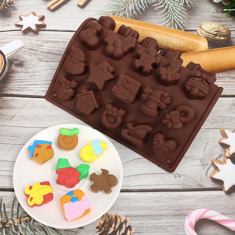 Cetakan Coklat / Kue / Cookies Handmade DIY Bahan Silikon Seri Natal Dengan 25 Lubang