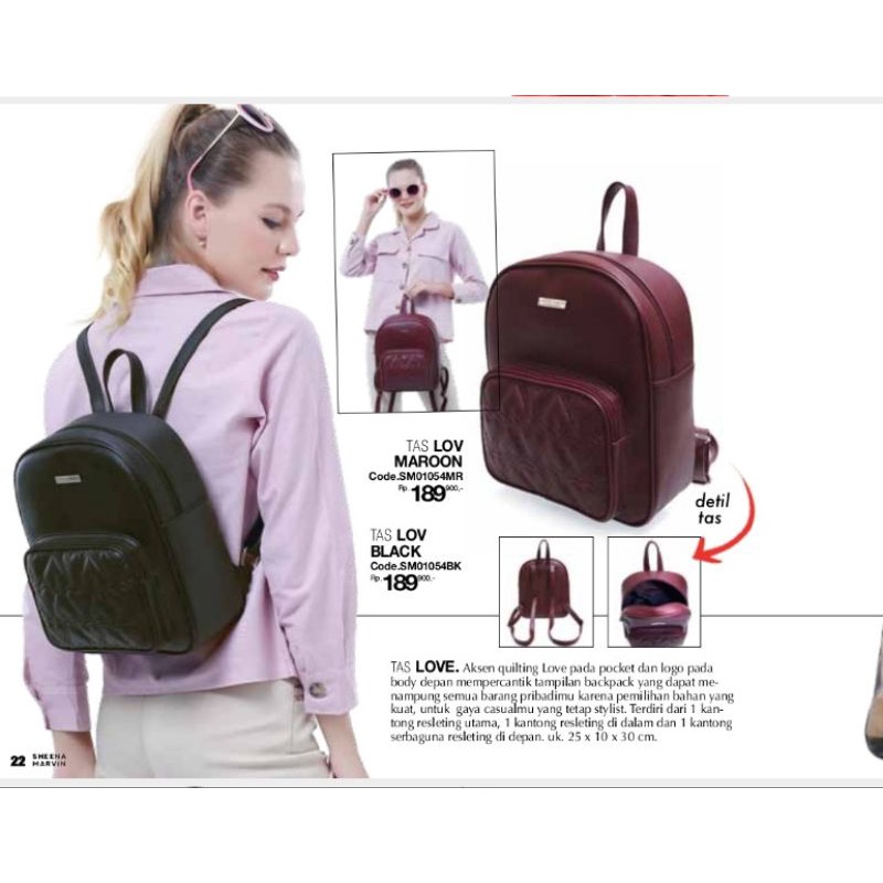 TAS RANSEL LOV MAROON &RANSEL LOV  BLACK TAS RANSEL WANITA SHEENA MARTIN TAS RANSEL BESAR