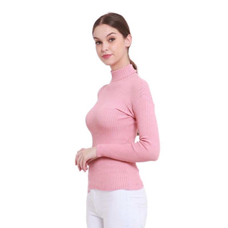 Sweater rajut turtleneck wanita rajut pink jaket wanita baju hijab