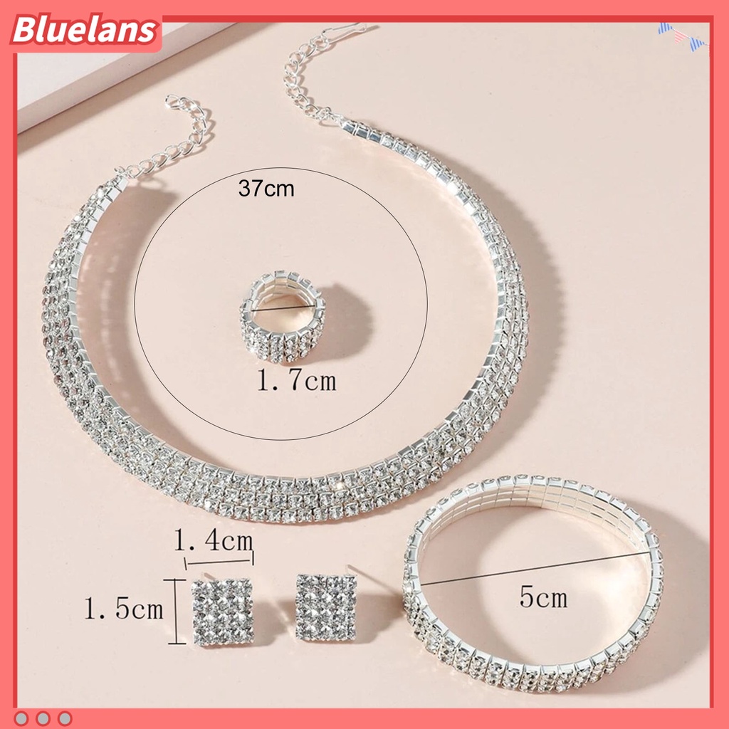 1 Set Perhiasan Kalung Gelang Anting Cincin Geometris Aksen Berlian Imitasi Kilau Terang Untuk Pernikahan