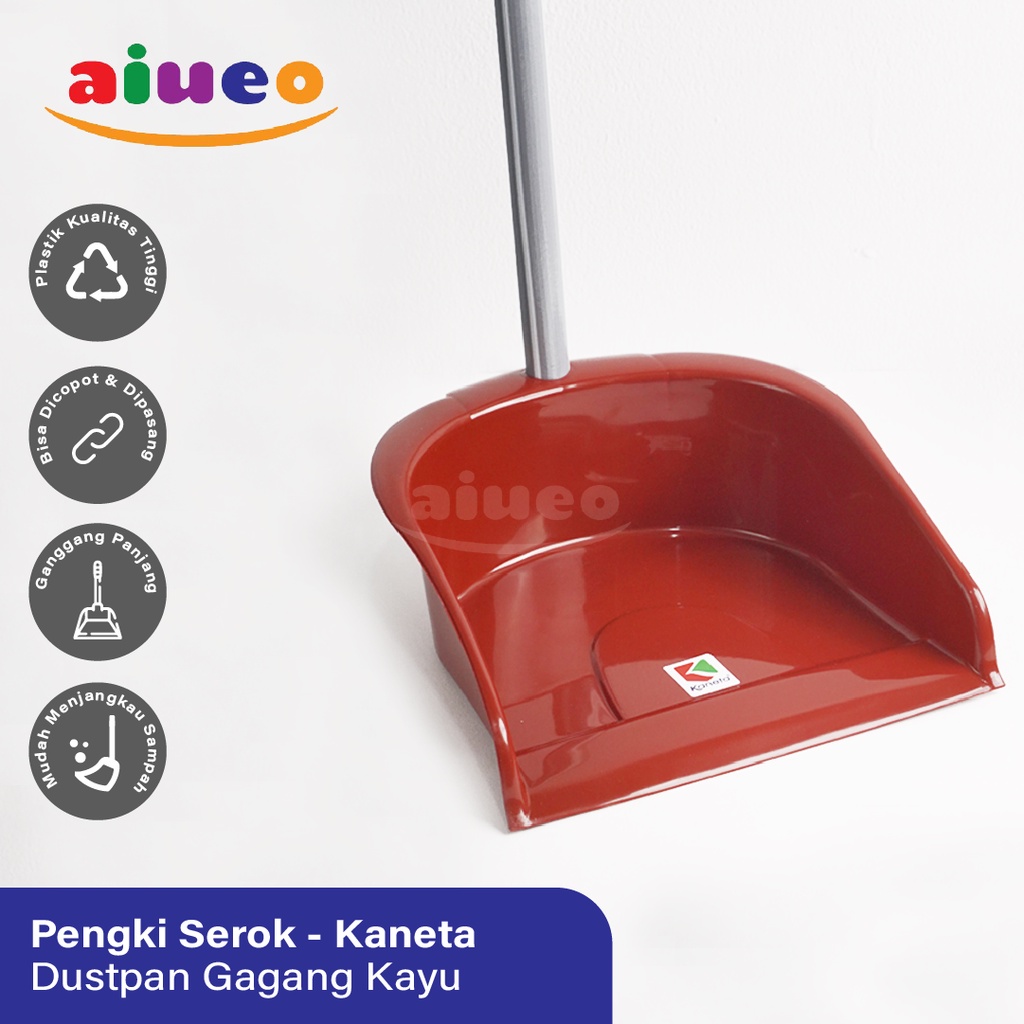 AIUEO | Pengki Serok Sampah Serokan Dustpan Gagang Kayu Murah Kaneta RANDOM original | Pengki grosir | alat kebersihan