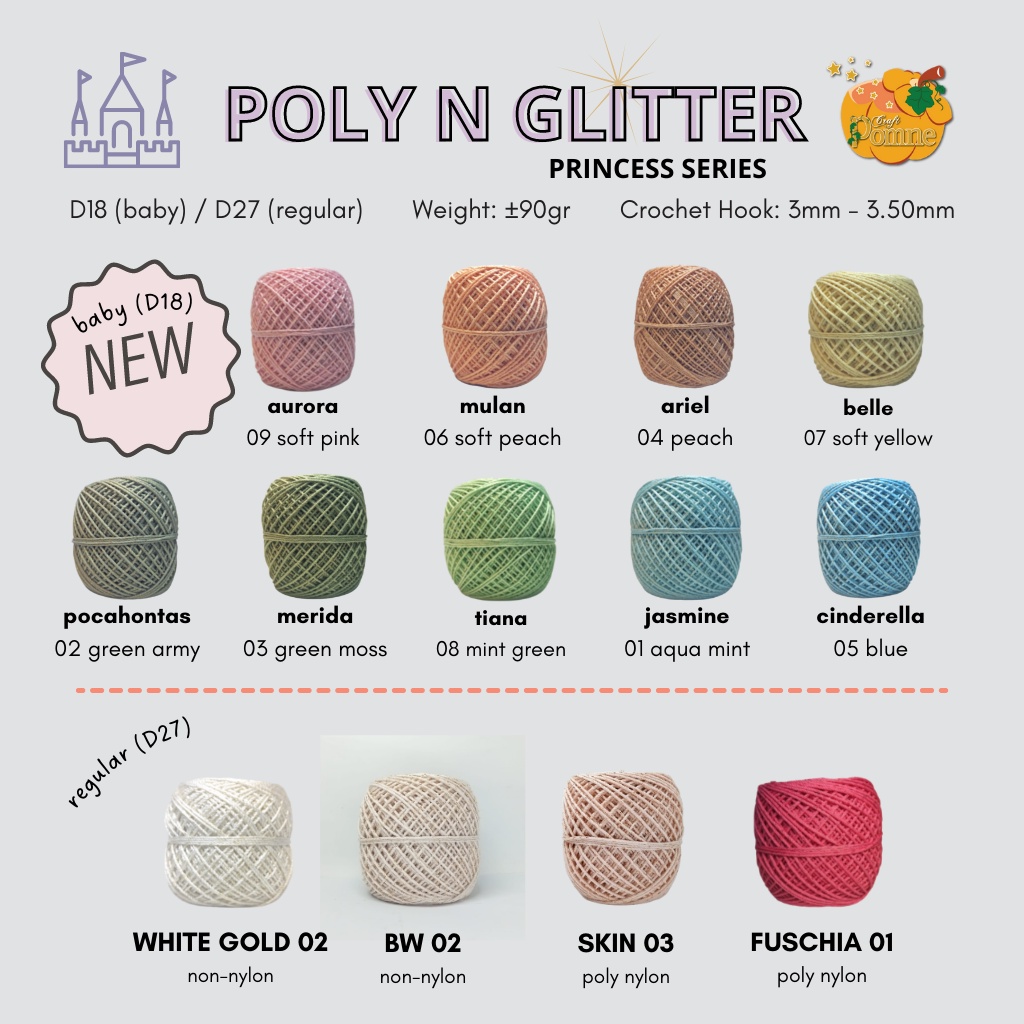 Benang Rajut Poly N Glitter (PRINCESS SERIES) / Poliester Glitter / Poly Nylon Glitter