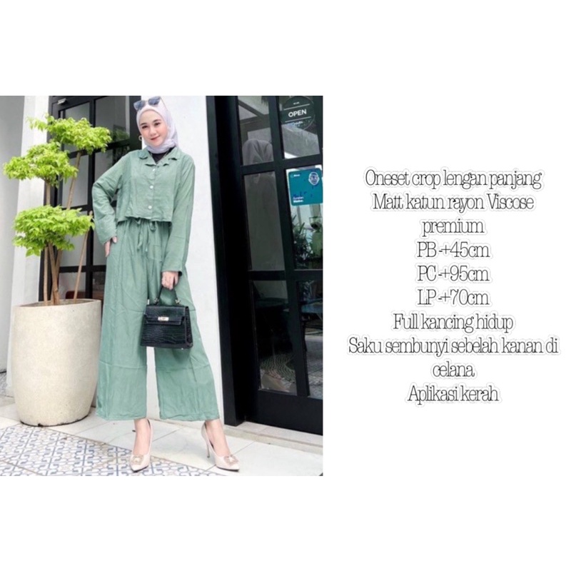 Oneset crop setelan rayon lengan panjang hijab
