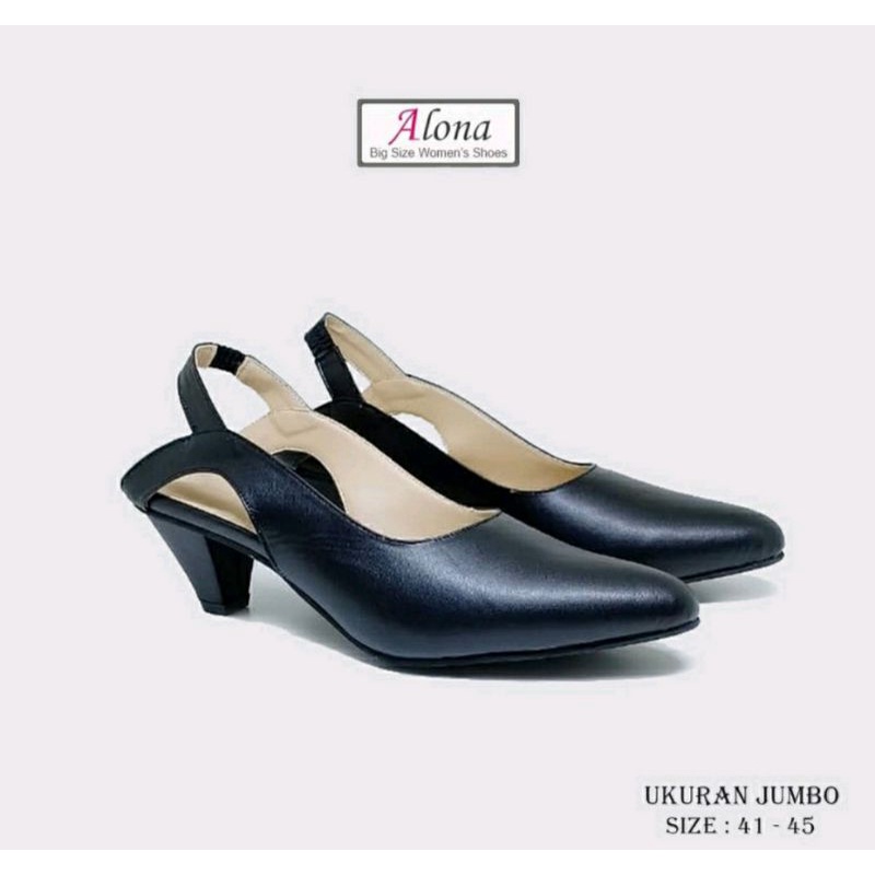 Sepatu Higheels Semi Formal Pesta MK-155 Black Heels Ukuran besar Cewek Cantik JUMBO Big Size 41.45