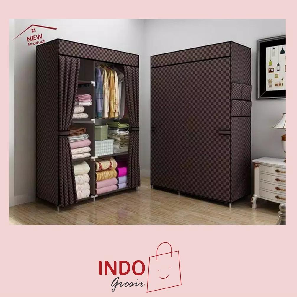 LEMARI PAKAIAN RAK BAJU LEMARI KAIN LEMARI SUSUN PORTABLE MOTIF LV TERMURAHH...,,,,,