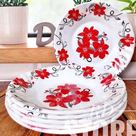 PROMO 6.PCS PIRING MAKAN CEKUNG MOTIF ROSE BAHAN MELAMINE WARE TEBAL DAN KUAT