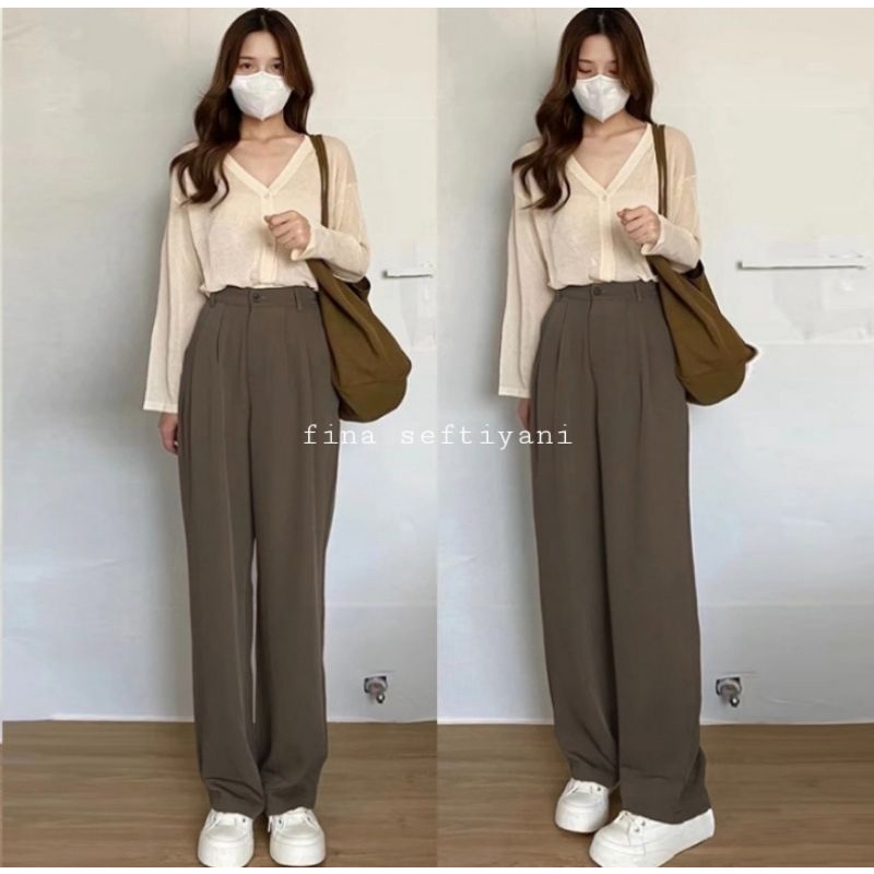 (HW)BROWN TROUSER PANTS LOOSE KULOT PANTS IMPORT