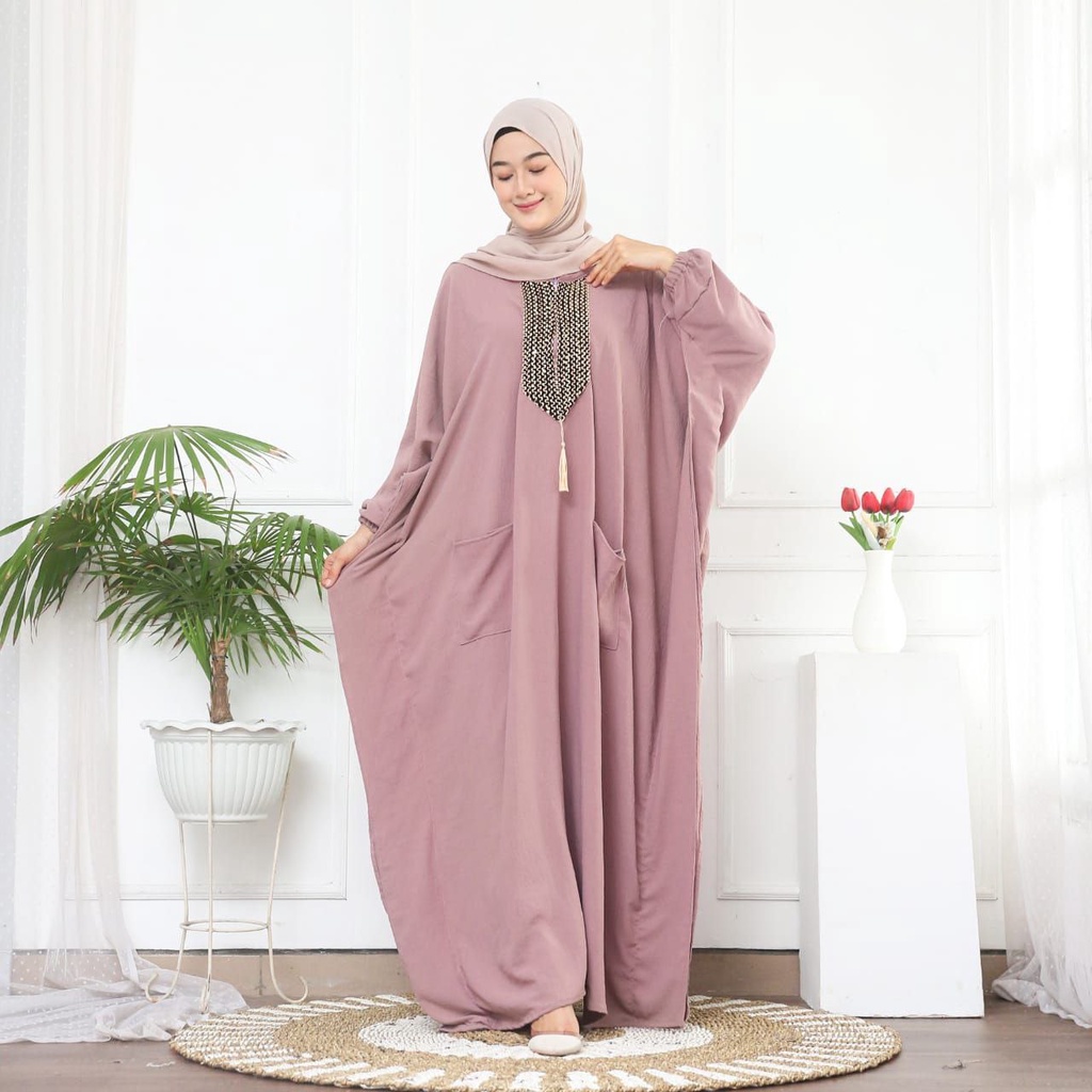 Kaftan Arabian Renda Jumbo Crinkle Airflow Premium Gamis Maxy Dress Kekinian LD 180 cm