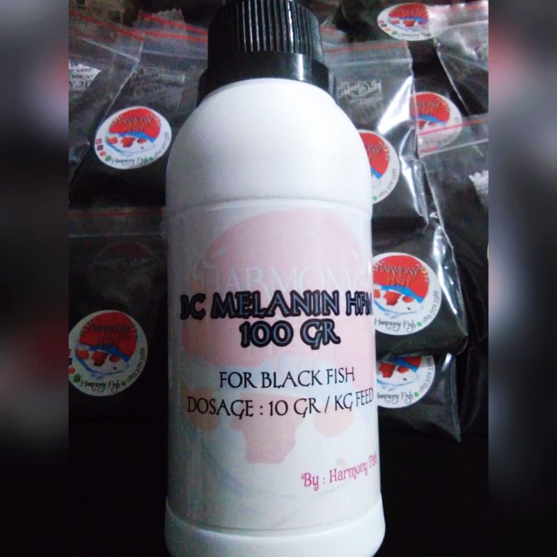 BC MELANIN HFM 100GR BUBUK POWDER Vitamin Pigmen Warna Hitam Black Color Ikan Hias Koi Koki Channa L