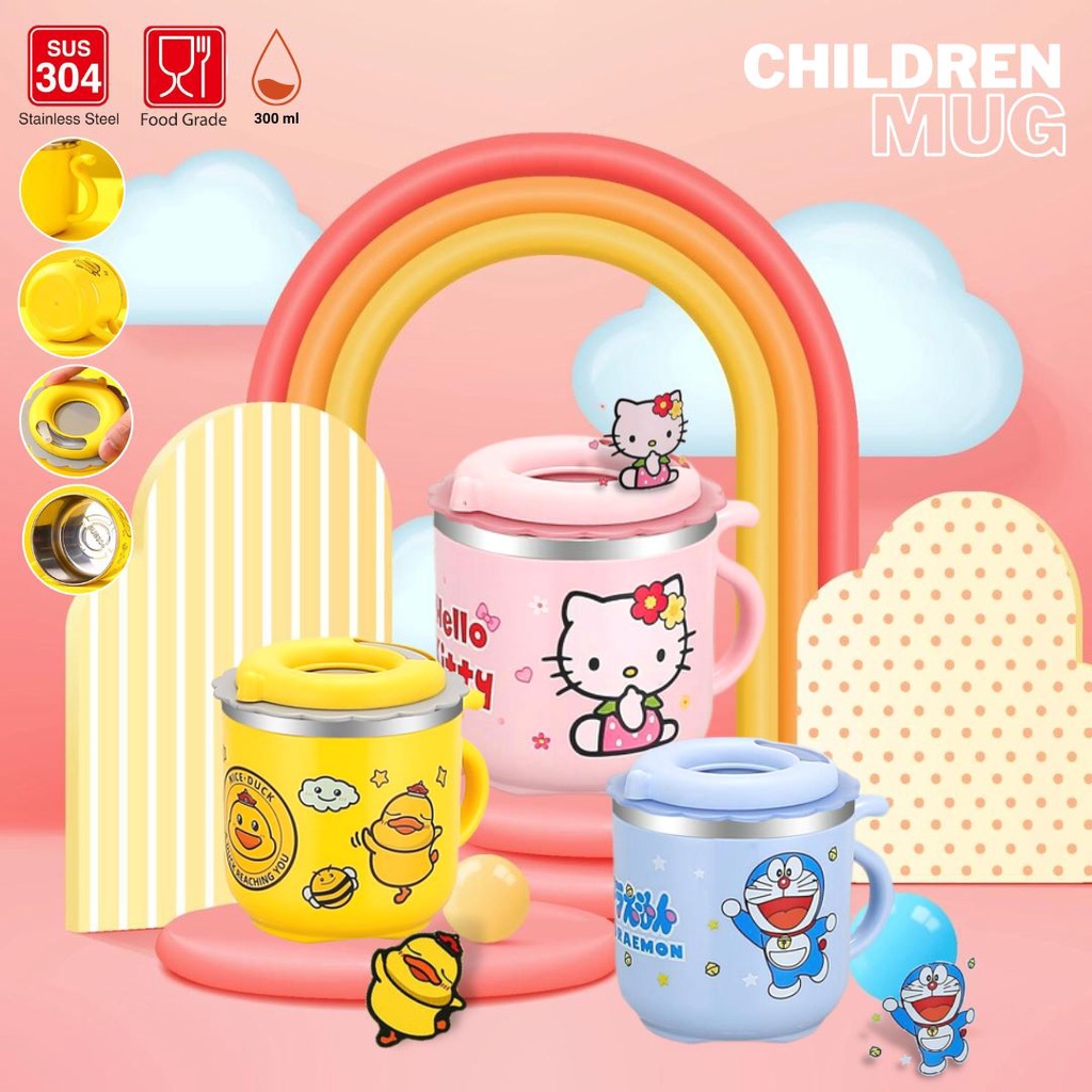 TERBARU!! MUG GELAS ANAK KARAKTER / STRAW MUG LUCU MURAH STAINLESS STEEL